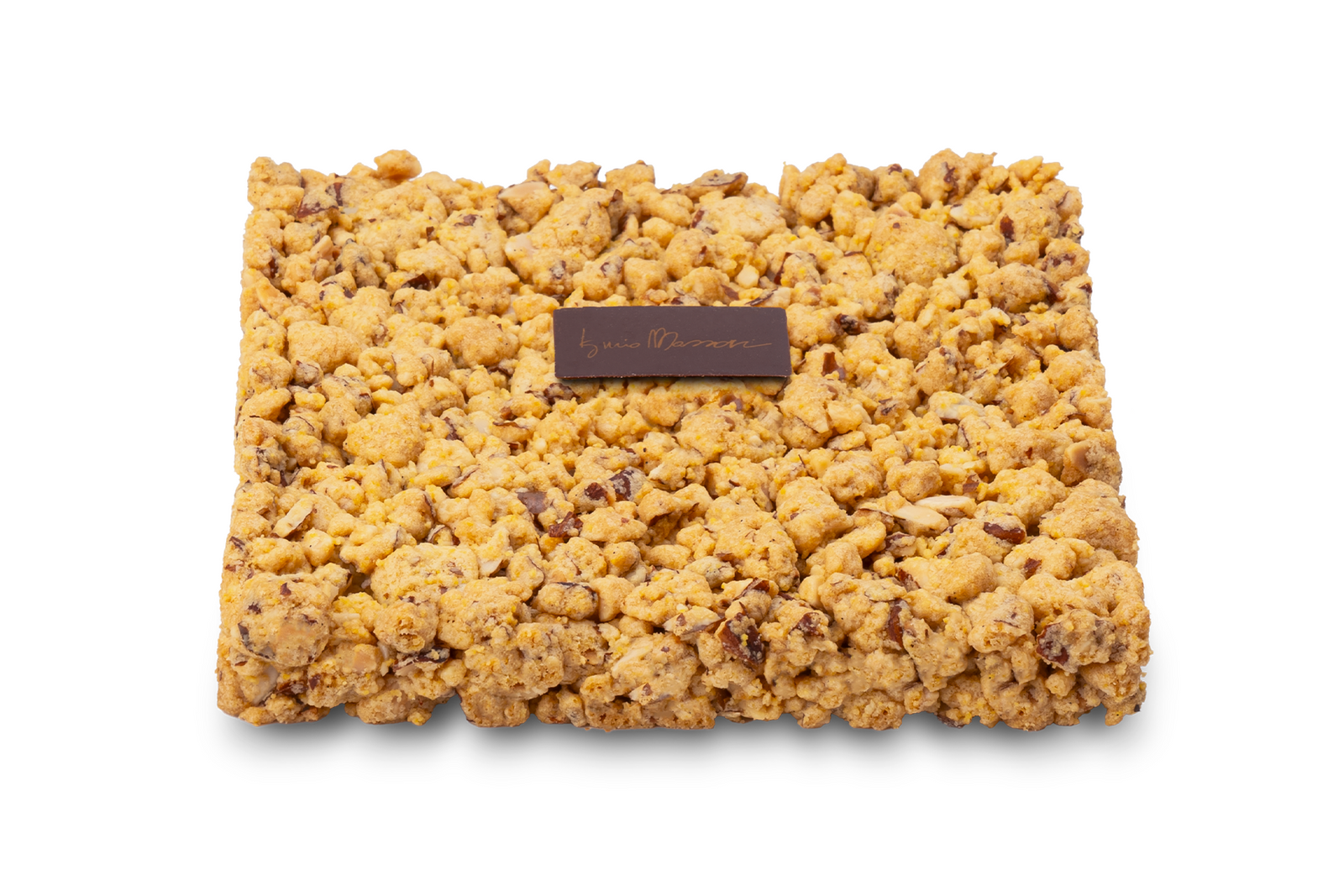 Torta Sbrisolona senza lattosio di Iginio Massari Alta Pasticceria: dolce artigianale rustico e friabile con farina di mais e mandorle grezze tagliate a coltello.